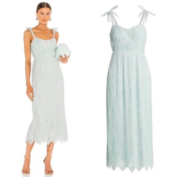 NEW Jonathan Simkhai Bonnie Lace Plisse Midi Dress Tide - Picture 1 of 12